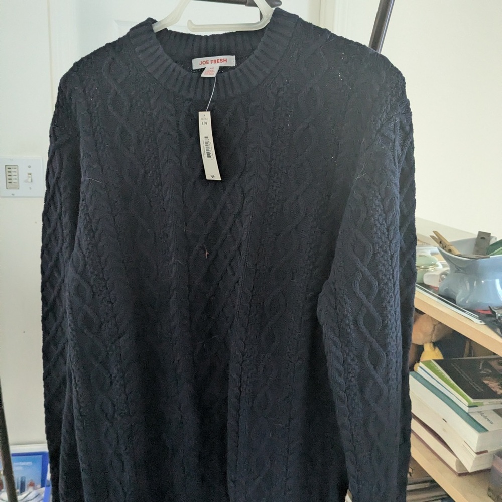 Joe Fresh Men's Deep Blue Cable Knit Crewneck Sweater
